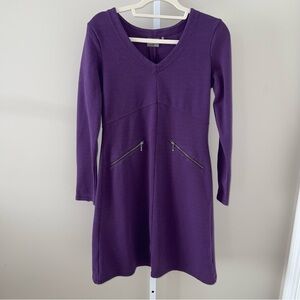 Athleta Women’s Size M Purple Long Sleeve Dress Zip Pockets VNeck Stretch Casual